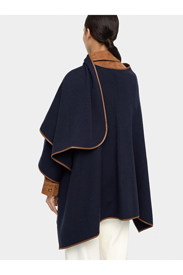 Kontrast Dikiş Detaylı Örme Panço - 3