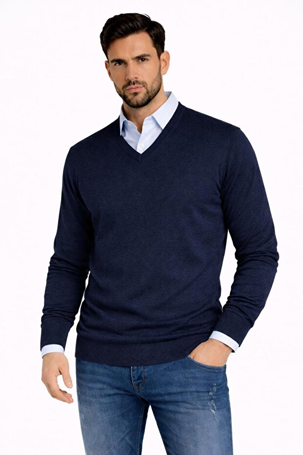 Men's Basi̇c Thin Knitwear Four Seasons V-Neck Sweater