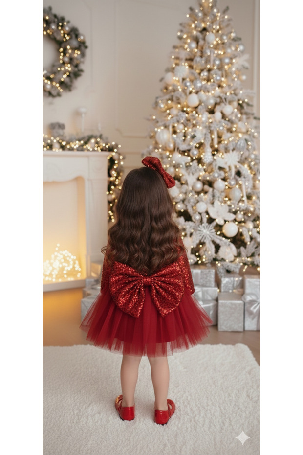 Girl Child Red Tutu Sequin Evening Dress Birthday Party Dress Christmas Dress Fluffy Dress