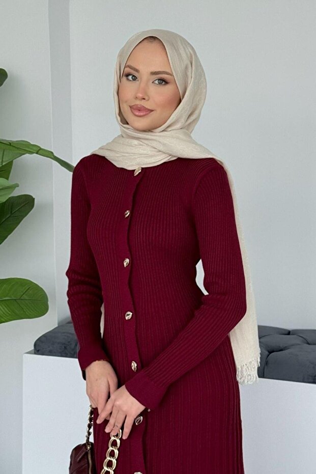 10 Düğmeli Triko Elbise - 1