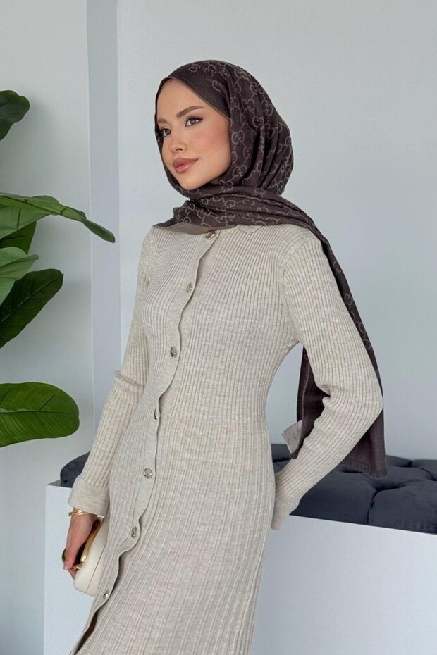 10 Düğmeli Triko Elbise - 3