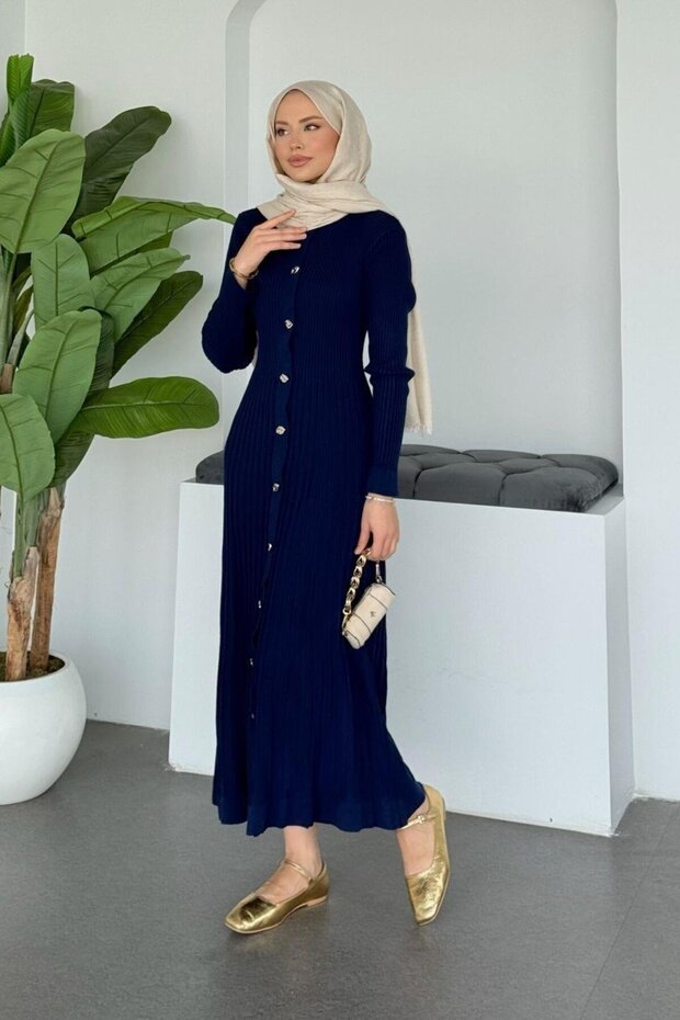 10 Düğmeli Triko Elbise - 2