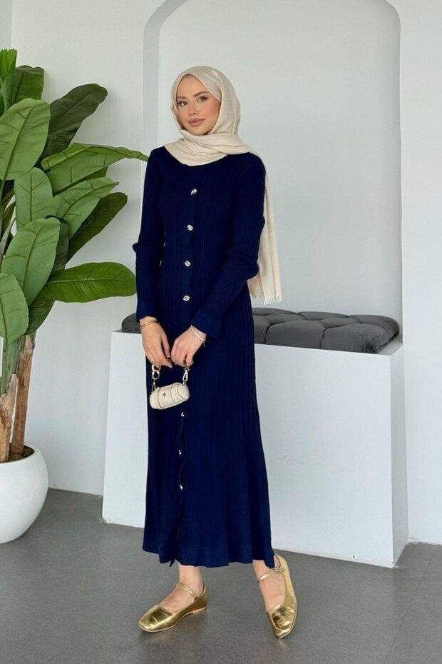 10 Düğmeli Triko Elbise - 4