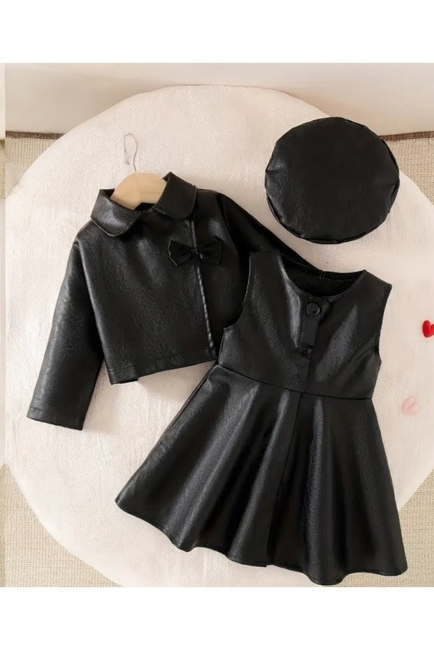 Elegant Faux Leather 3-Piece Combination for Girls
