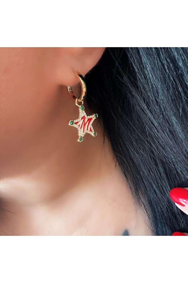 Xuping Red Star Charm Earrings-Gold Color Acr8377