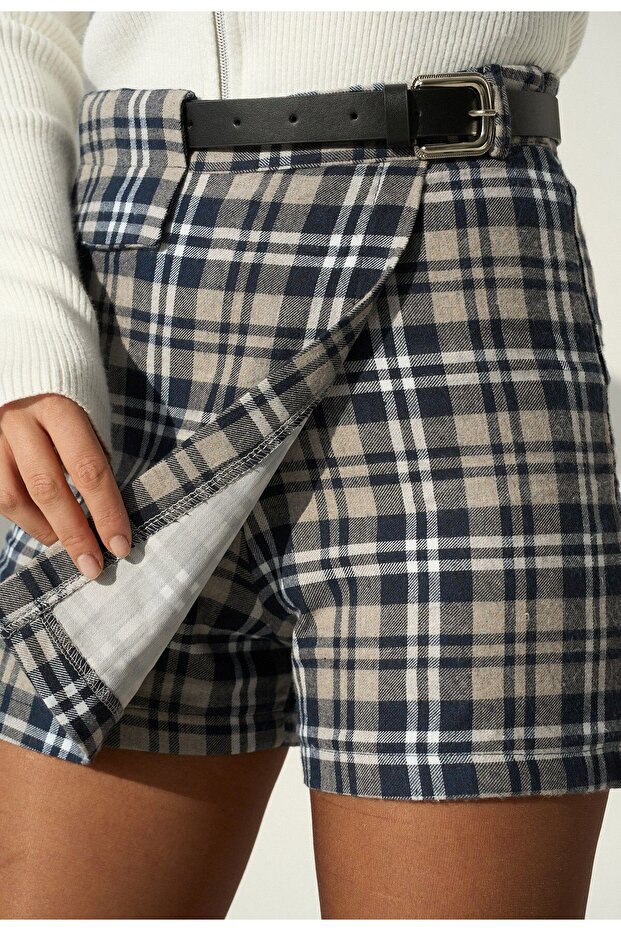 Ekose Mini Şort Etek - 6