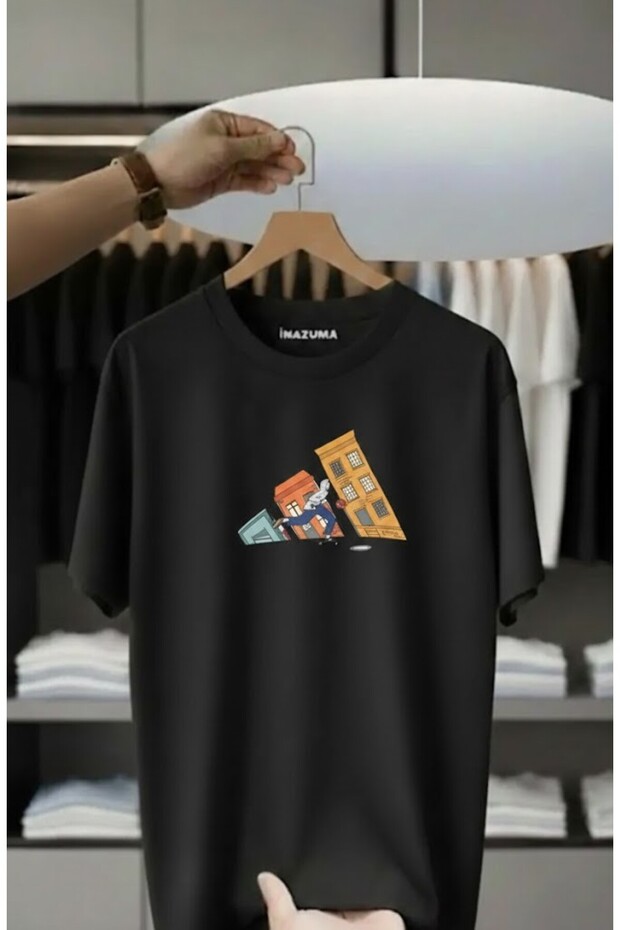 Unisex Oversized Printed Cotton Crew Neck Short Sleeve BLACK T-shirt Three Stripe Basketball
