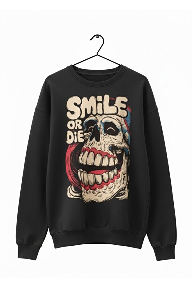 سويت شيرت للجنسين 0oversize مصنوع من القطن بنسبة 100% Smile مطبوع