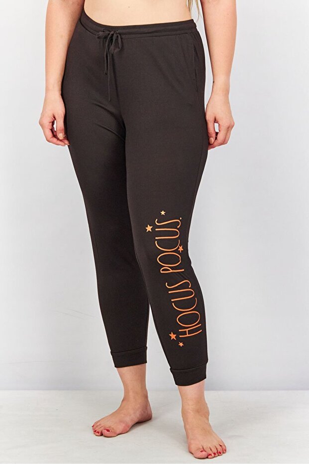 Women Graphic Print Pyjama Pants, Black and Orange