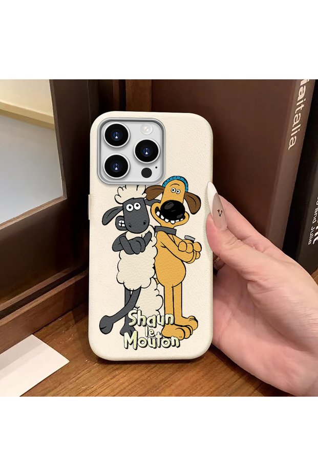 iPhone 16 Pro Compatible White Leather Texture Silicone Protects Camera Shock-Absorbing Case Cartoon