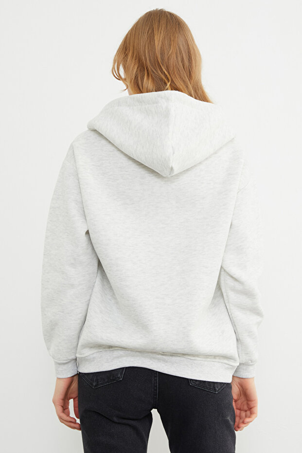 Basic Fermuarlı Kapüşonlu Oversize Sweatshirt - 8