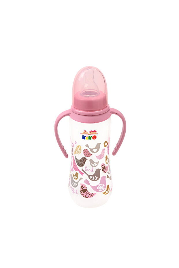FEEDING BOTTLE WITH HANDLE 250ML WITH SILICON NIPPLE-Pink