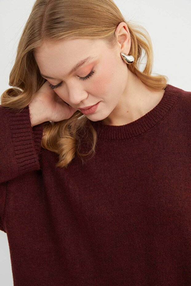 Basic Bisiklet Yaka Salaş Triko Kazak - 6