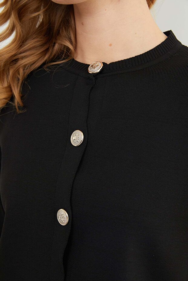 Basic Düğmeli Bisiklet Yaka Triko Hırka - 7