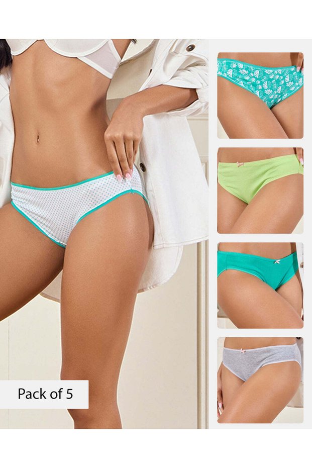 Women Assorted Printed And Solid Bikini Briefs (Pack of 5)