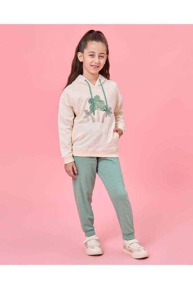 Girls Pink Hooded Print Jog Set (2 Piece)