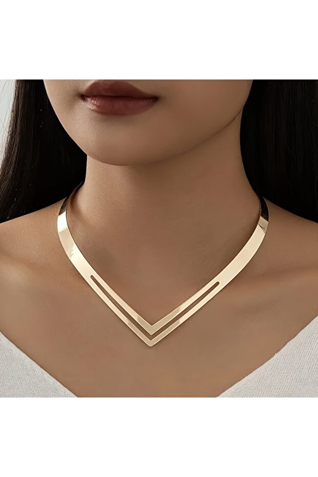 YF1277-1 Elegant Double V-Shaped Clavicle Chain Necklace for Women Minimalist Hollow Design Perfect