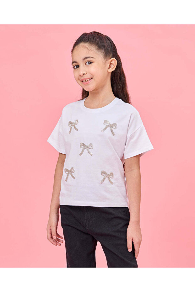 Girls White Printed T-Shirt