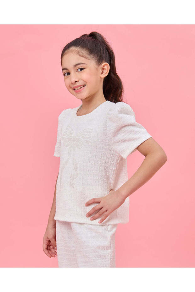 Girls White Wideleg Casual Trouser