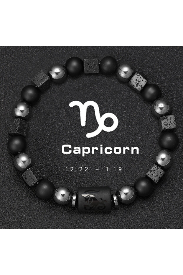 18-19cm Capricornus 12 Constellation Zodiac Bracele Signs Beads Couples Bracelet Square Volcanic Sto