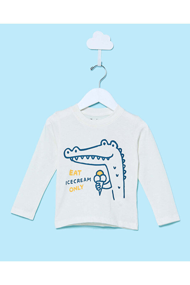 Infant Boys White Printed Long Sleeve T-Shirt