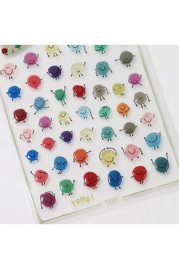 KX342 Korean Jelly Smile Nail Art Stickers Cute Winking Eyes Cool Sunglasses 5D Glossy Gel Effect Na