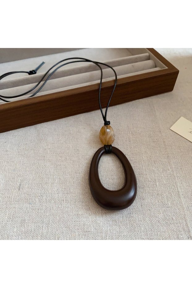 Style3 Black Coffee Round Water Drop Resin Pendant Necklaces Hollow Circle Square Geometric Ethnic S