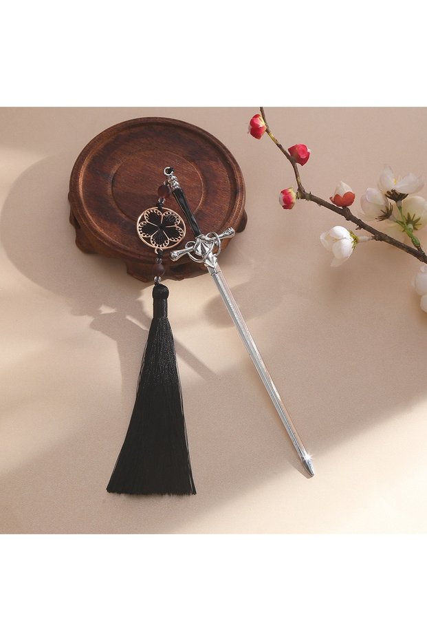 Silvery 1pc Daily Jewelry Make Fashionable Vintage Sword Tassels Hairpin Headdress Chinese Style Sti