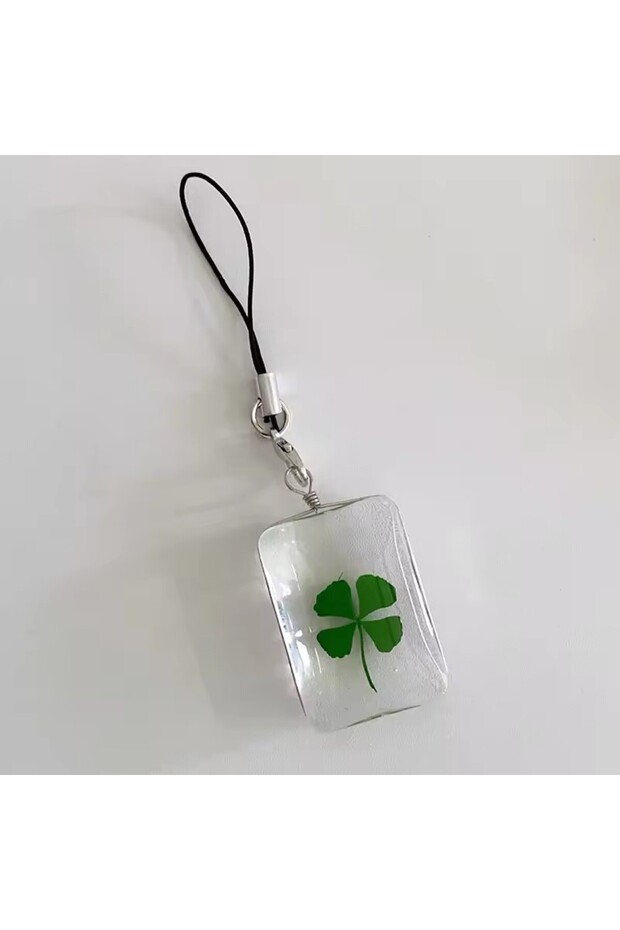 SY-2 Green Lucky Four Leaf Keychain Lucky Clover Phone Strap Charm Lanyard Glass Bag Camera Pendant