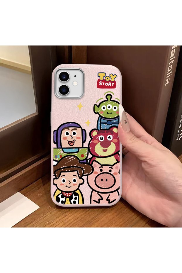 iPhone 12/12 Pro Compatible Pink Leather Texture Silicone Protects Camera Shock-Absorbing Case Cartoon