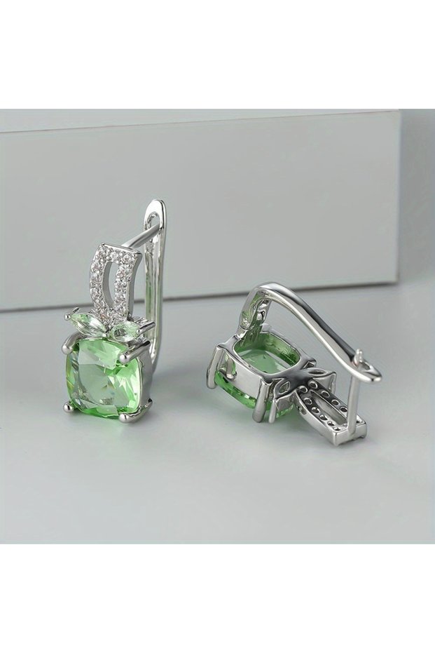 AWB4062-1 Luxury Female Green Zircon Stone Clip Earrings Charm Silver Color Wedding Jewelry for Wom