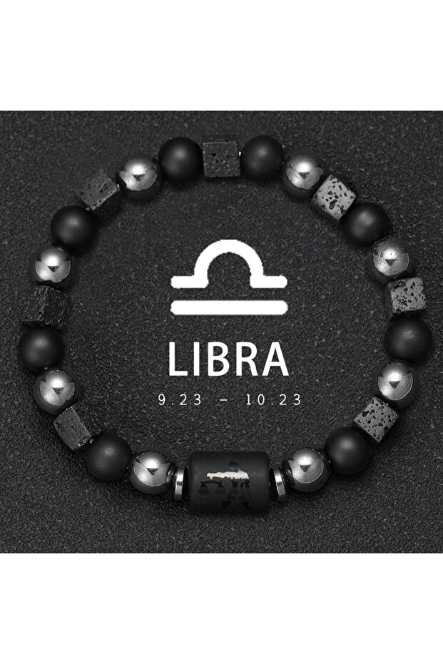 18-19cm Libra 12 Constellation Zodiac Bracele Signs Beads Couples Bracelet Square Volcanic Stone Ela