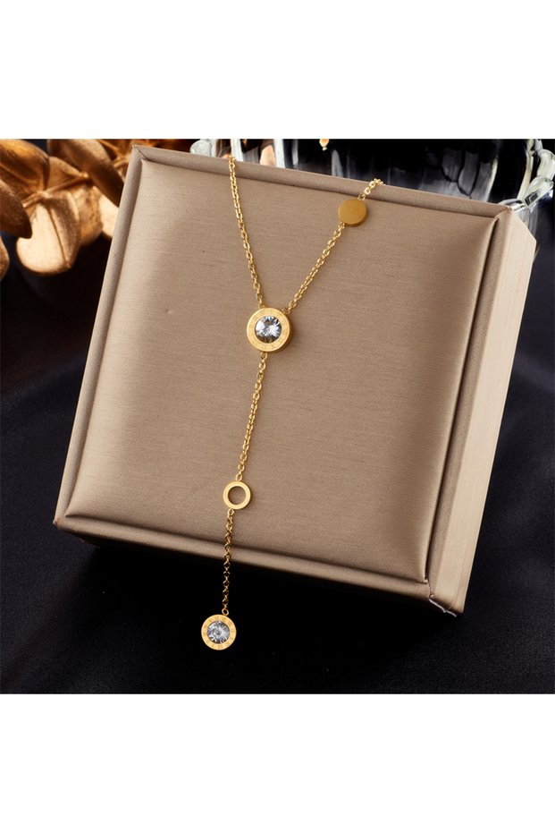 N1927 DIEYURO 316L Stainless Steel Roman Numeral Dial Zircon Long Pendant Necklace For Women Fashion