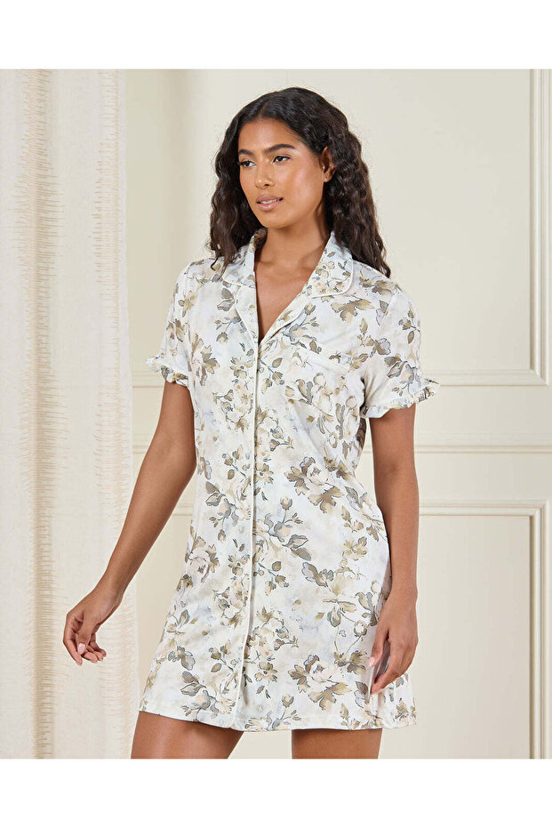 Women White Printed Nightshirt