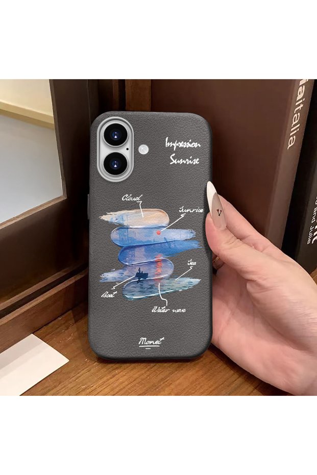 iPhone 16 Compatible Gray Leather Textured Silicone Protects Camera Shock-Absorbing Case
