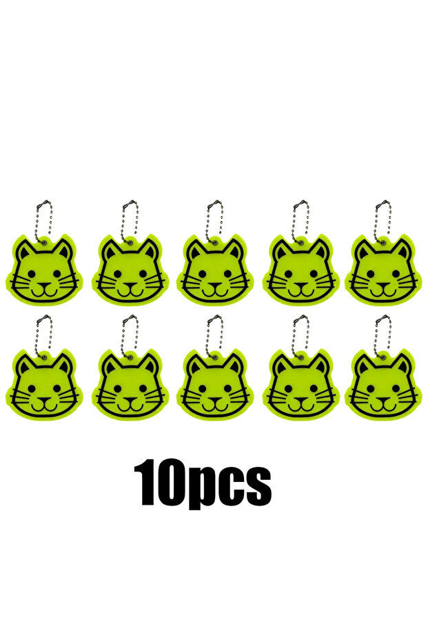 10pcs green 10PCS Cat Reflective Pendant PVC Material Double Sided Reflective Keychain Cute and Cute