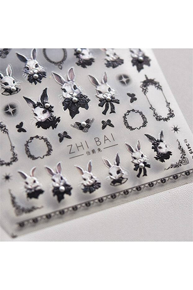Choice 1pcs to3415 1pcs 5D Embossed Kawaii Dark Gothic Rabbit Nail Art Stickers Winter White Snow De