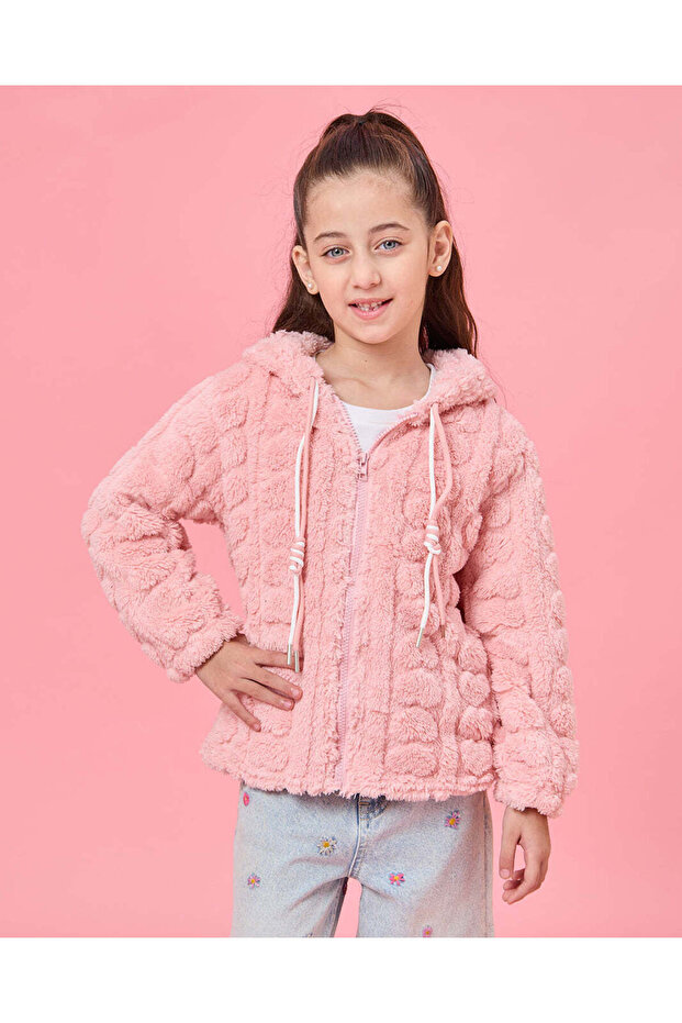 Girls Pink Zipper Hooded Jacket