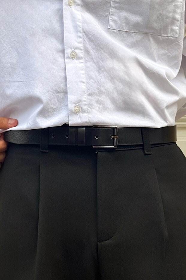 Basic İnce Deri Kemer Siyah - 1