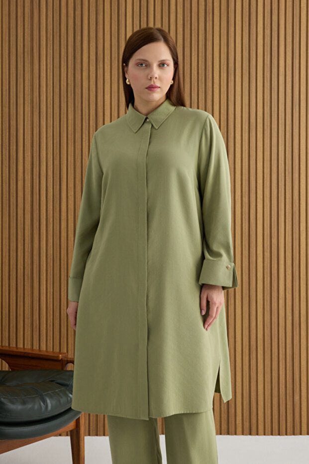 Haki Koza Kol Düğmeli Tunik - 1