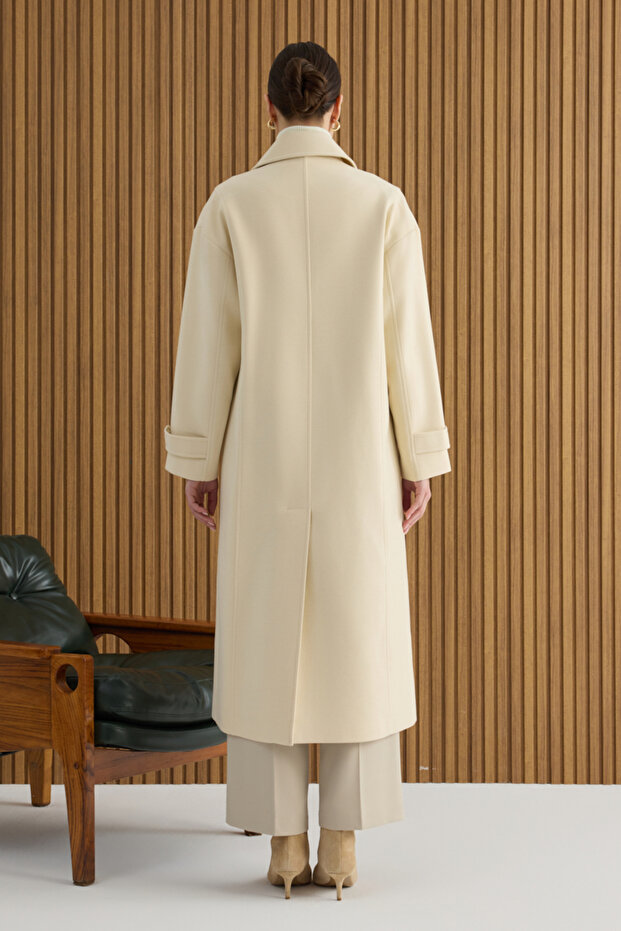 معطف بيج بأزرار على الجهتين - 6