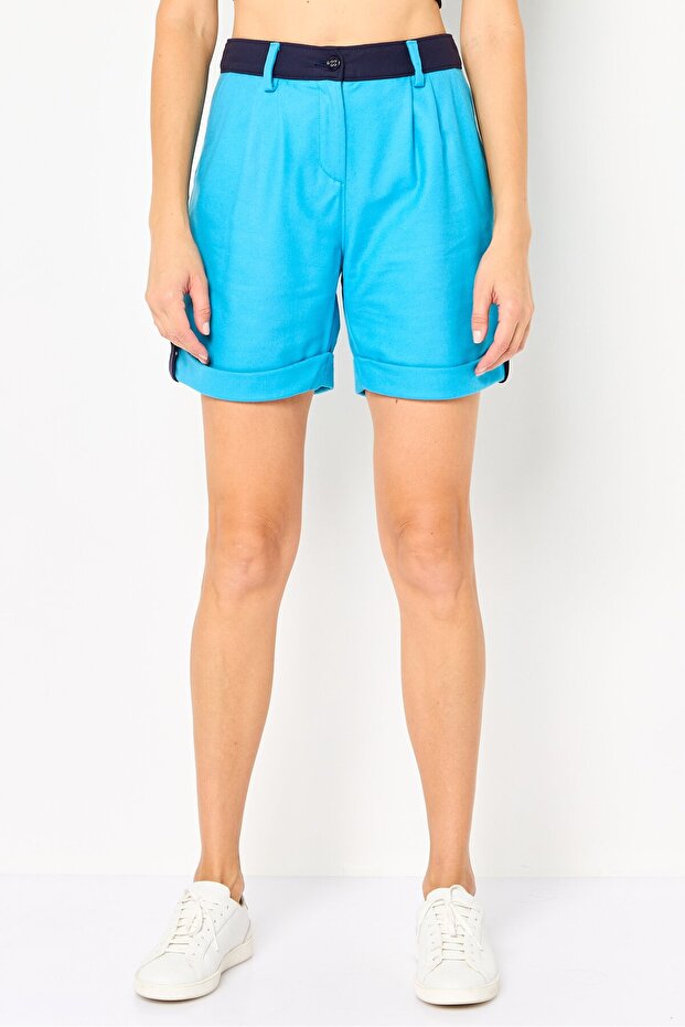 Women Solid Cuffed Shorts, Blue