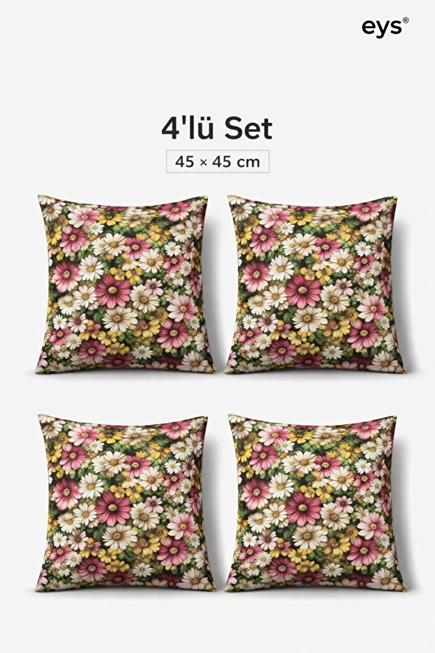 Digital Printed Double-Sided Cotton Throw Pillow Cover – Hidden Zipper, Lined (45×45 cm) Set of 4