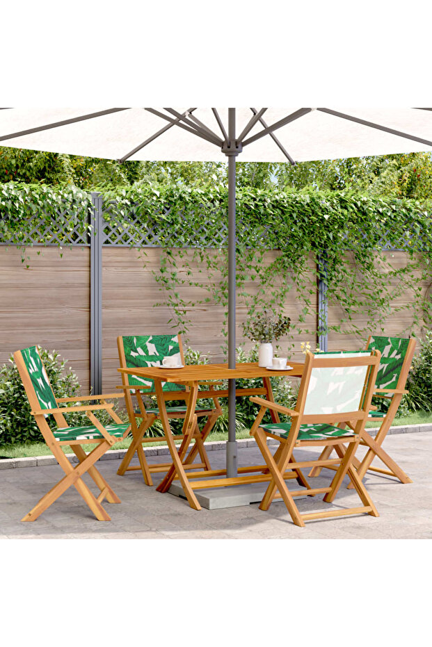 Folding Garden Chairs 4 pcs Green Fabric and Solid Wood