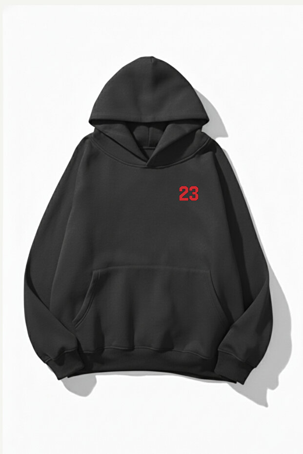 Unisex Soft Textured Heart Trace B Printed Design O Oversized 3 Thread Hoodie Sweatshirt