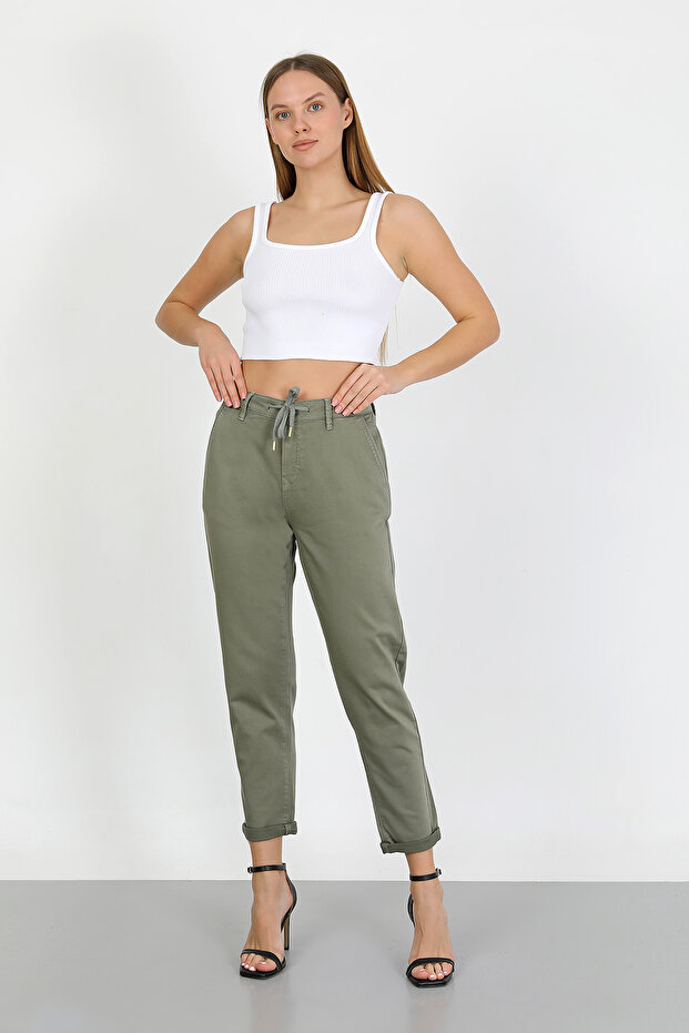 Kadın Kordonlu Örme Boyfriend Pantolon - 8