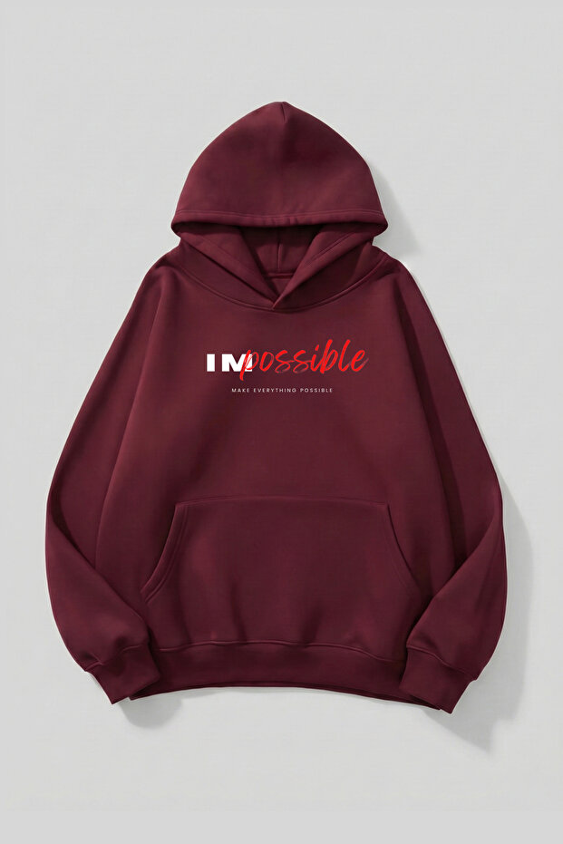 سويت شيرت بقلنسوة للجنسين ذو ملمس ناعم من Impossible مطبوع Design قصة فضفاضة 3 Thread