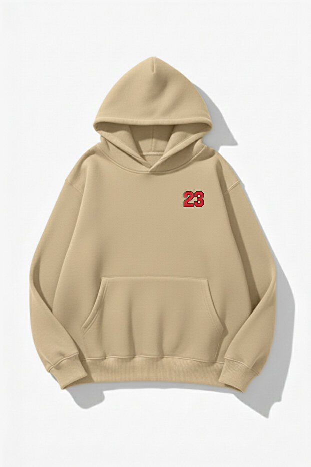 Unisex Soft Textured Heart Trace B Printed Design O Oversized 3 Thread Hoodie Sweatshirt