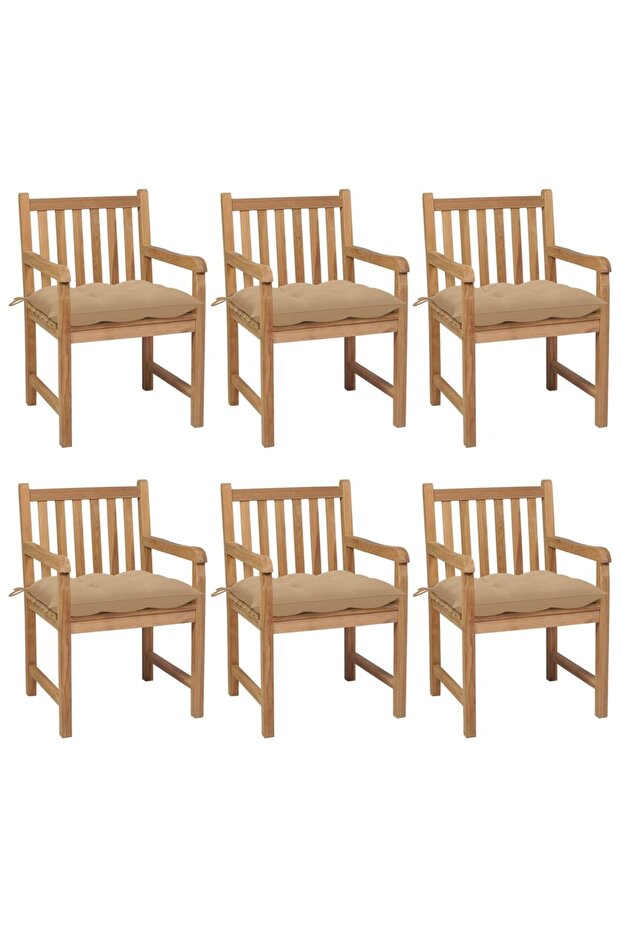 Garden Chairs 6 pcs with Beige Cushions Solid Teak Wood