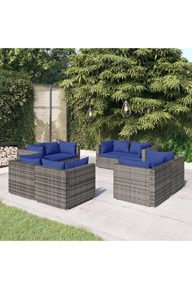 8 Piece Garden Lounge Set with Cushions Poly Rattan Grey